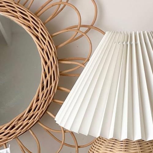Pleated Table Lamp, Rattan Small Bedside Mini Table Lamp for Bedroom Pleated Table Lamp Handmade Boho Rattan Bedside Lamp Desk Light for Room Desk Entrance 9.4x11.0x5.5in