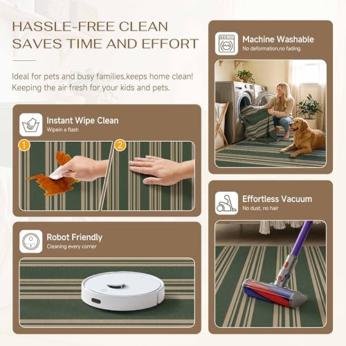 PureCozy Striped Easy Jute Rug 4x6 Green Entryway Carpet Washable Non Slip Office Door Mat Farmhouse Neutral Non Shedding Small Indoor Outdoor Rug for Bathroom Kitchen Bedroom Living Room - color: Green/Striped, size: 4' x 6' (Rectangular)