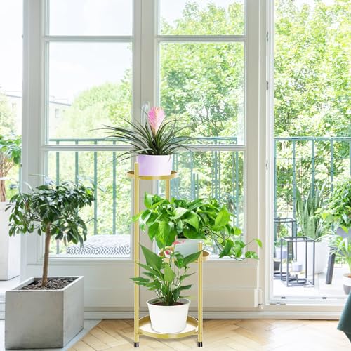 3 Tier Plant Stand Indoor Tall, Black Corner Tiered Round Plant Stand for Indoor Multiple Plants, Metal Flower Pot Stands Outdoor Holders Plant Shelf Display Rack for Balcony Living Room (3 Tier-Golden) - color: 3 Tier-Golden