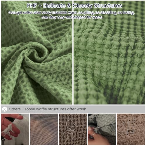 PHF Pre-Washed 100% Cotton Waffle Weave Throw Blanket for Couch, Lightweight Breathable Bed Blanket for Spring Summer, Snag Proof Machine Washable, Home Decor Gift - Loden Green - color: Loden Green, size: Throw(50" x 60")