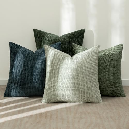 MIULEE Pack of 4 Couch Throw Pillow Covers 18x18 Inch Green Forest Soft Decorative Chenille Pillow Covers Farmhouse Accent Cushion Covers for Boho Home Decor Spring Sofa Bedroom Living Room - color: Green Forest, size: 18" x 18" (Pack of 4)