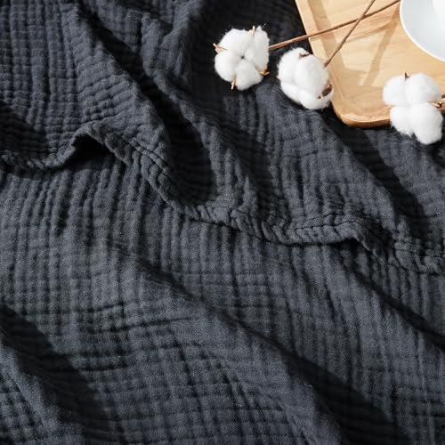 EMME Cotton Muslin Throw Blanket Couch Breathable Gauze Blanket Soft Lightweight Blankets Adults (Black, 50"x60") - color: 18 - Black, size: Throw (50" x 60")