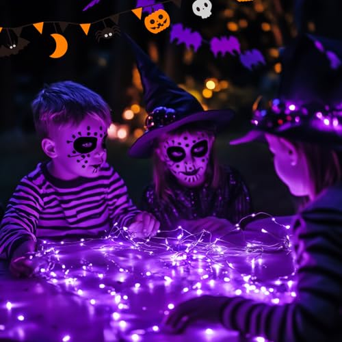 JMEXSUSS 200 LED Purple Fairy Lights Plug in, 8 Modes Purple Halloween Lights Indoor Outdoor with Wheel, 66 ft Remote Control Christmas String Lights for Halloween Thanksgiving Christmas Party Gift - color: Purple, size: 66FT 200LED