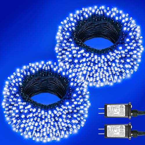 2 Pack Christmas Lights Outdoor, Total 200FT 600 LED String Lights for Outside Waterproof with 8 Modes, Connectable Plug In Fairy Lights for Indoor Patio Garden Party Holiday Decorations, Blue - color: Blue, size: 200FT 600LED