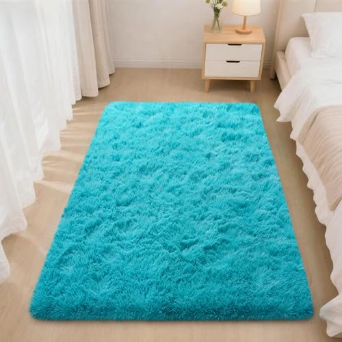 Mugorn 2x3 Rugs for Bedroom, Fluffy Area Rugs for Living Room, Soft Shag Kids Rug Small Carpet with 4 Non-Slip Rug Pads (Turquoise Blue, 2ft x 3ft) - color: Turquoise Blue, size: 2ft X 3ft