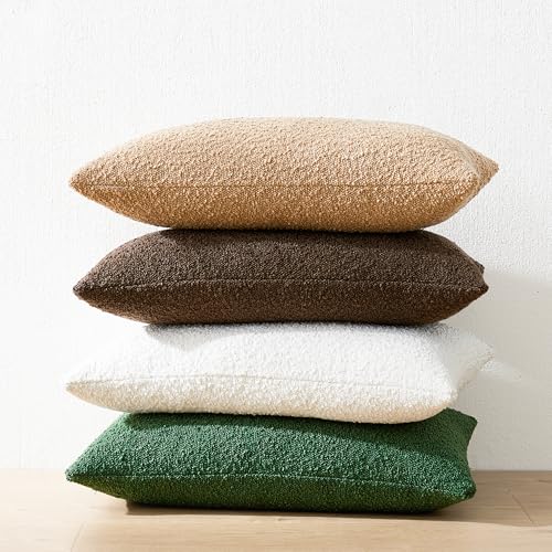 Mixhug Decorative Boucle Throw Pillow Covers, Camel, 12 x 20 Inches, Pack of 2 - Textured Boho Pillow Covers for Couch and Bed - color: Camel, size: 20" x 12" (Pack of 2)