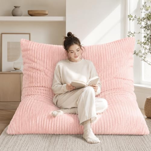 Giant Bean Bag Chair - 3-in-1 Convertible Memory Foam Floor Cushion with Washable Corduroy Cover, Large Comfy Beanbag Sofa for Adults and Kids (Pink) - color: Pink