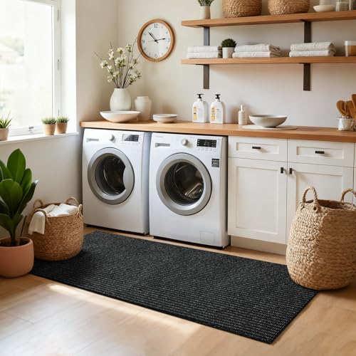 Softlife Hallway Runner Rug 2x6 ft Faux Jute Rugs Washable Entryway Rug Hall Carpet Runner Modern Farmhouse Laundry Kitchen Room Mat Long Carpet for Bathroom, Black - color: Black, size: 2' x 6' (24"x72")