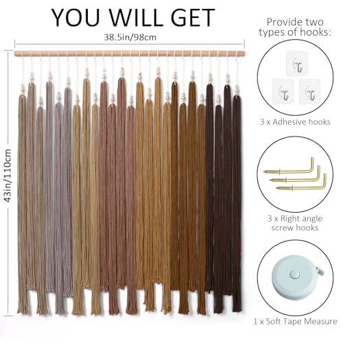 KHOYIME Macrame Wall Hanging Large Boho Home Decor Aesthetic, Bohemian Brown Tassels Tapestry Modern Handmade Artwork Chic Wall Art Decorations for Dining Living Room Bedroom Nursery Office 38.5"x43" - color: Brown