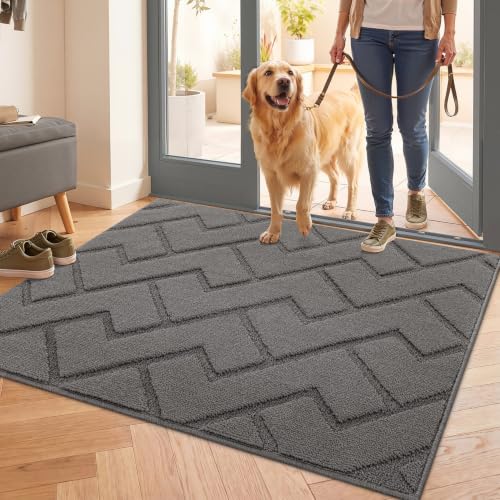 hicorfe Front Door Mat Outside Entrance,32"x40" Absorbent Muddy Dirt Resist Welcome Door Mats Outdoor Indoor,Stain and Fade Resistant,Non Slip Backing Entry Mat Doormat for Entryway(Grey) - color: Grey, size: 40" x 32" (Rectangular)