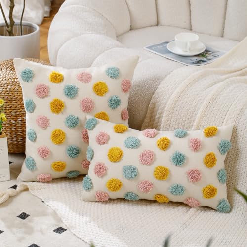 Holibeat Joyful Dot 20" x 12" Pillow Covers Decorative Throw Pillowcases Pink Blue Orange (Pack of 2) - size: 20" x 12" (Pack of 2)
