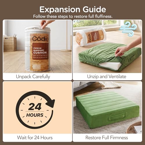 Codi Thick Replacement Couch Cushions, Upholstery Foam with Washable Covers for Sofa Cushion Chair Meditation - 24 × 24 × 5 Inch, High Density Foam, Green - color: Green, size: 24 Inch (Pack of 1)