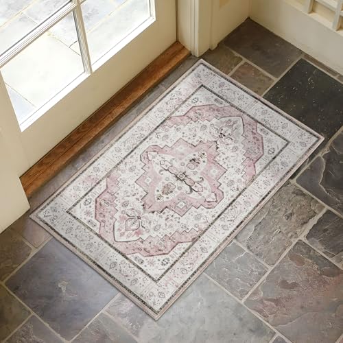 DECOMALL Maila Machine Washable Rugs 2x3ft, Traditional Oriental Pink Rug,Vintage Distressed Large Rugs Carpet for Living Room Bedroom - color: 10pink, size: 2' x 3' (Rectangular)