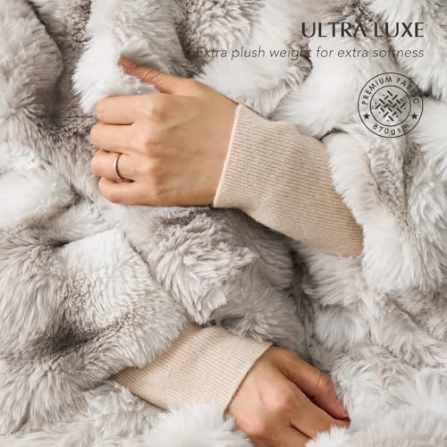 EverGrace Ultra Soft Luxury Fluffy Faux Rabbit Fur Throw Blanket, Thick Warm Bubble Throw for Bed, Cozy Plush Reversible Blankets for Couch, Chair, Sofa, Light Grey, 90x90 Inches - color: Marble Grey, size: 90"x90"