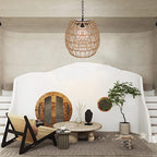 Livinlarge Boho Pendant Solar Light Rustic Hand-Woven Rattan Chandelier Coastal Retro Lamp Wedding Garden Courtyard Hallway Entryway Decoration. - style: Solar Pendant Lamp