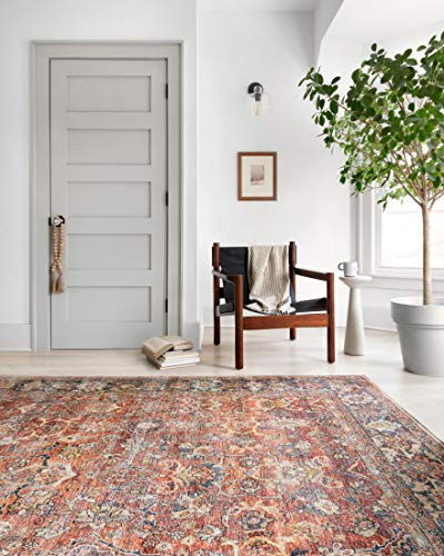 Loloi Layla Collection LAY-02 Spice/Marine 2'-3" x 3'-9" .13" Thick Accent Rug, Soft, Durable, Vintage Inspired, Distressed, Low Pile, Non-Shedding, Easy Clean, Printed, Living Room Rug - color: Spice / Marine, size: 2'3" x 3'9" (Rectangular)