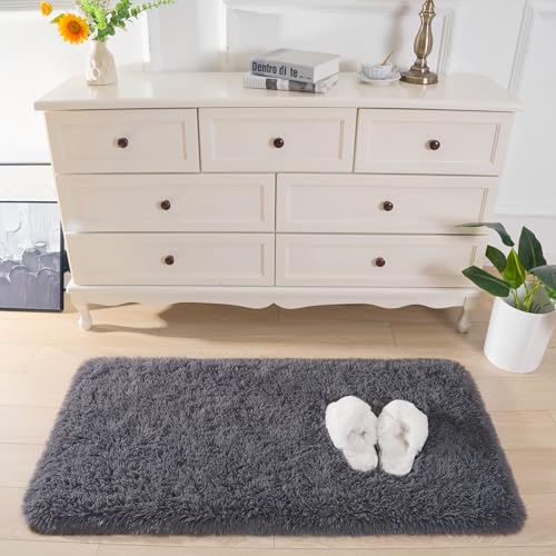 Chicrug Soft Runner Rugs for Bedroom Living Room Plush Fluffy Rug 2x4 Feet, Shag Furry Area Rug Carpet Non Shedding for Nursery Children Kids Girls Room Home Decorative, Coal Grey - color: Coal Grey, size: 2' x 4' (Runner)