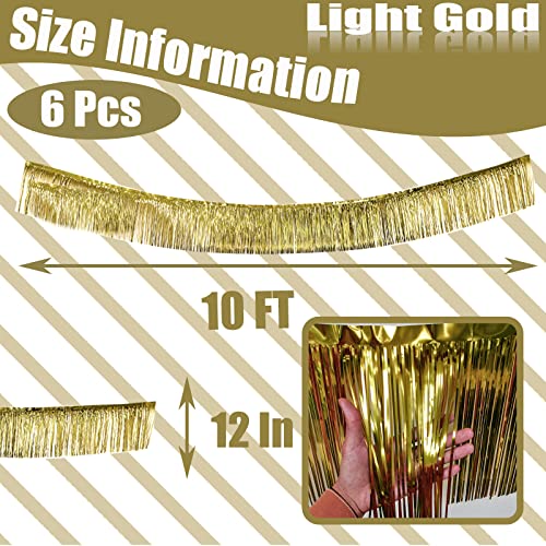 6 Pack 10 Feet Foil Fringe Garland Metallic Tinsel Streamers Banner Wall Hanging Curtain Backdrop Banner for Parade Floats, Thanksgiving, Christmas, Birthday, Halloween Party Decorations(Light Gold) - color: 6 Pack Light Gold