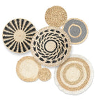 7PCS Boho Wall Baskets Set, Boho Wall Decor, Round Handmade Seagrass Rattan Wicker Wall Art Room Decor Hanging Wall Basket Decor for Farmhouse Living Room Bedroom Display Table Kitchen Home (Black)