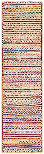 SAFAVIEH Cape Cod Collection Runner Rug - 2'3" x 8', Natural & Multi, Handmade Boho Braided Jute, Ideal for High Traffic Areas in Living Room, Bedroom (CAP251A) - size: 2'3" x 8' (Runner)