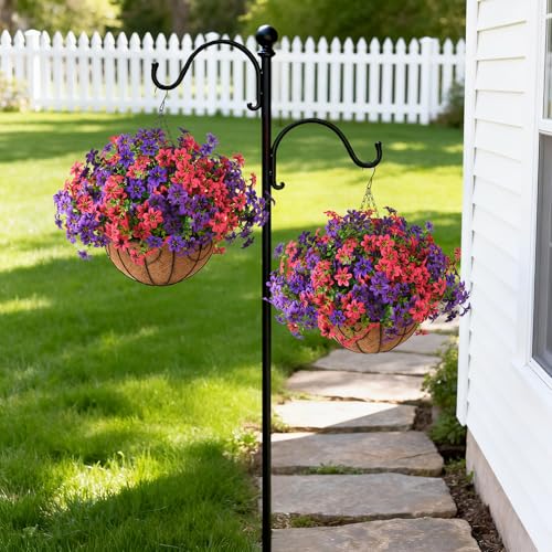 ZFProcess Artificial Flowers Hanging Baskets, Multicolor 12 Bundles Faux Flower Outdoor Hanging Basket Spring Summer Decoration, Fake Flowers Plants for Porch Patio Balcony Home Yard Decor (Fuchsia) - color: Peach Red