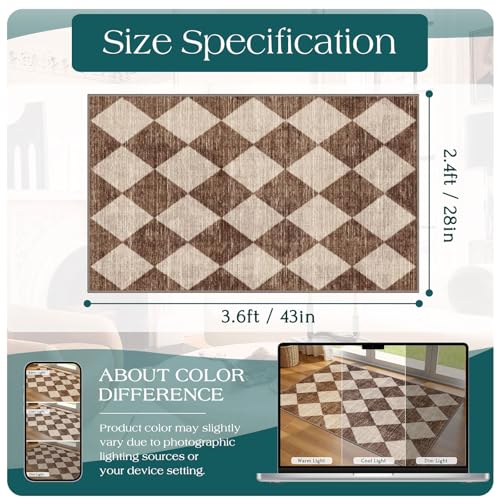 Checkered Entryway Rug - 28" x 43" Small Front Door Mat Indoor Outside Entrance Non-Slip Washable Outdoor Mat Rustic Brown Beige Modern Farmhouse Rug for Entryway Kitchen Bedroom Porch Decor - color: Diamond - Brown Beige, size: 2'4" x 3'7" (Rectangular)