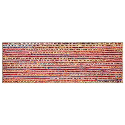 Hausattire Bohemian Braided Runner Rug 2'x6' - Multi Color, Long Farmhouse Jute Cotton Area Rag Rugs for Hallway, Kids Bedroom, Kitchen | Colorful Hand Woven Reversible Floor Carpet - 24x72 Inch - color: Multi Color, size: 2' x 6' (Runner)