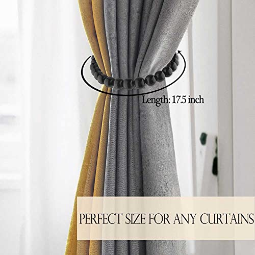 Black Curtain Tiebacks Magnetic 2 Pack: Strong Magnets Closure, Wood Bead Curtain Tiebacks Holders, Drapery Tie Backs Magnetic Curtain Holdbacks for Boho Farmhouse Home Office Room Nursery Decor - color: Black