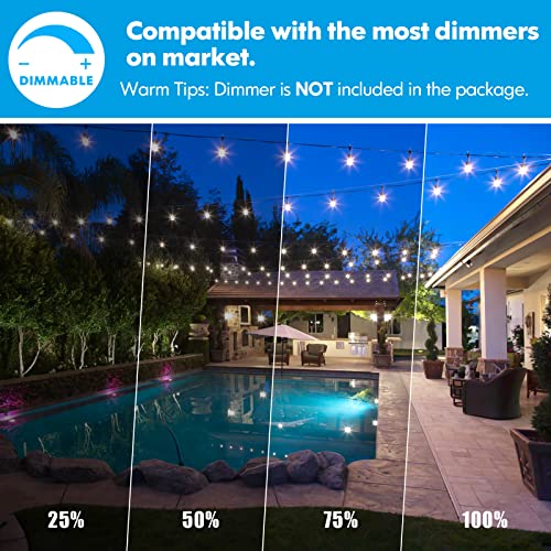 Lakumu 2-Pack 96FT Outdoor String Lights with Waterproof Shatterproof Dimmable 5000K Daylight White E12 Filament S14 LED Bulbs for Backyard Hanging Lights Linkable Patio Light for Deck Bistro Pergola - color: Black-5000K, size: 96FT(48FT*2)
