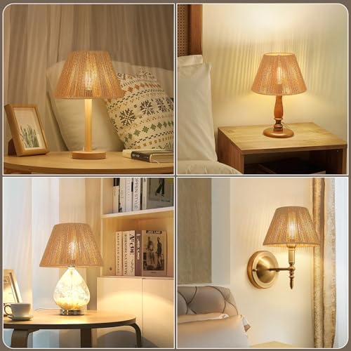 Small Rattan Lamp Shades Set of 2, Boho Lamp Shades for Table Lamps, 5.5" Top x 10" Bottom x 6.6" High, Wicker Lampshade Replacement for Bedroom, Hand Woven, Spider, Bulb Clip Adapters Included - color: Brown Rattan