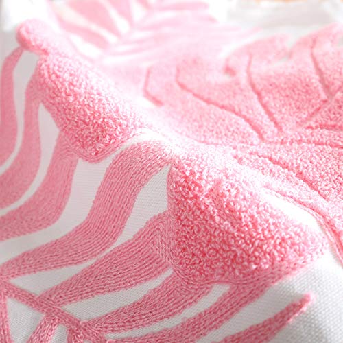 Embroidery Throw Pillow Cover 18x18 Home Decor Floor Pillow Cover for Couch Sofa Chair 100% Cotton Loop Embroidered Pink Tropical Leaves Cushion Cover Square Pillowcase 45x45cm, 1 Piece - color: Loop Pink