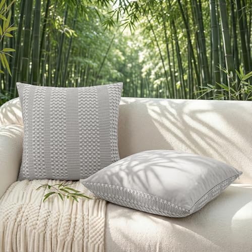 a moment 2 Pack Bamboo Fiber Pillow Covers - Waffle Weave, Ultra Soft & Breathable, Euro Shams Cotton Throw Pillow for Couch, Sofa, Bedroom Living Room 24x24 Inch Grey - color: Grey, size: 24" x 24" (Pack of 2)