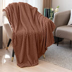 DISSA Fleece Blanket Throw Size – 51x63, Caramel – Soft, Plush, Fluffy, Fuzzy, Warm, Cozy – Perfect Throw for Couch, Bed, Sofa - with Pompom Fringe - Flannel Blanket Throw Blanket - color: Caramel, size: 51x63"