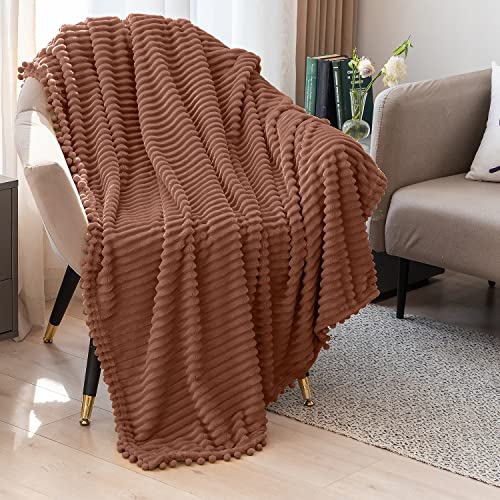 DISSA Fleece Blanket Twin Size – 60x80, Caramel – Soft, Plush, Fluffy, Fuzzy, Warm, Cozy – Perfect Throw for Couch, Bed, Sofa - with Pompom Fringe - Flannel Blanket Throw Blanket - color: Caramel, size: 60x80"