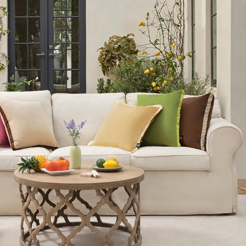 Phantoscope Pack of 2 Velvet Decorative Throw Pillow Covers, Double-Sided Tassel Trimmed Design, Soft Luxury Velvet Pillows Square Cushion Case for Couch Sofa Bed, Beige, 18 x 18 inches 45 x 45 cm - color: Beige/Cream