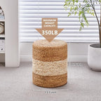 Wimarsbon 2Pcs Pouf Ottomans, Natural Seagrass Foot Stool, Hand Weaving Round Ottoman, Boho Decorative Seat, Jute Braided Pouffe Poof Accent Sitting Footrest for Living Room (White)