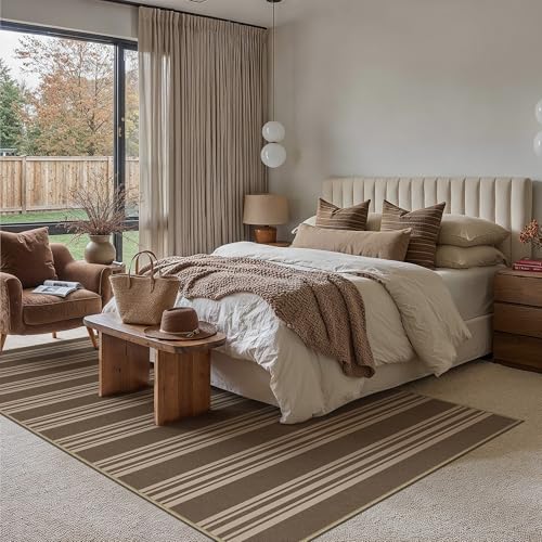 PureCozy Striped Easy Jute Rug 6x9 Brown Living Room Carpet Washable Non Slip Bedroom Rug Farmhouse Neutral Non Shedding Indoor Outdoor Large Carpet for Dining Room Under Table Office - color: Brown/Striped, size: 6' x 9' (Rectangular)
