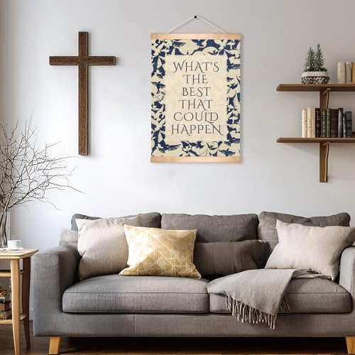 What’s the Best That Could Happen Inspirational Wall Art Decor,Vintage Positive Quote Linen Wall Hanging Poster, Motivational Home Decor for Office, Bedroom, Living Room or Study Decor (Blue) - color: Blue