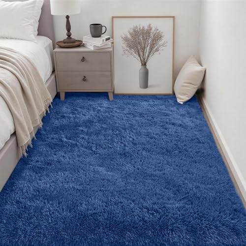 Fluffy 5x7 Area Rugs for Living Room Bedroom: Ultra Soft Shag Rug Non-Slip Non-Shedding Small Plush Bedside Rug Indoor Floor Carpets for Kids Room Playroom Entryway Nursery Dorms Home Decor Blue - color: Blue, size: 5' x 7' (Rectangular)