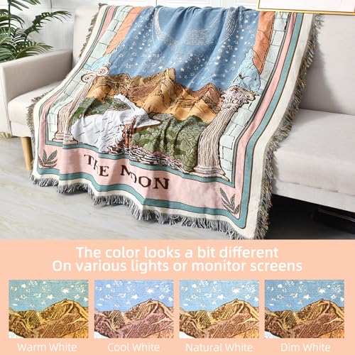 Boho Throw Blanket Reversible Cotton Bohemian Tapestry Hippie Room Decor Double Sided (Boho The Moon 50"x60") - color: Boho the Moon, size: 50*60 inch