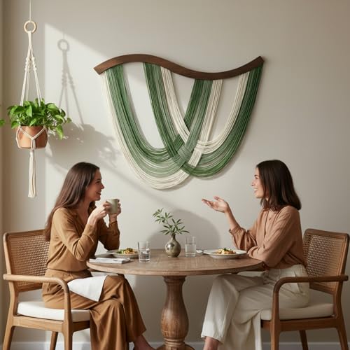 Mindsoft Green Macrame Wall Hanging Dip Dyed Yarn Wall Art, Modern Boho Decor Handmade Cotton Rope Tapestry for Bedroom, Living Room, Nursery, 31.5 x 23.6 Inch - color: Sage Green