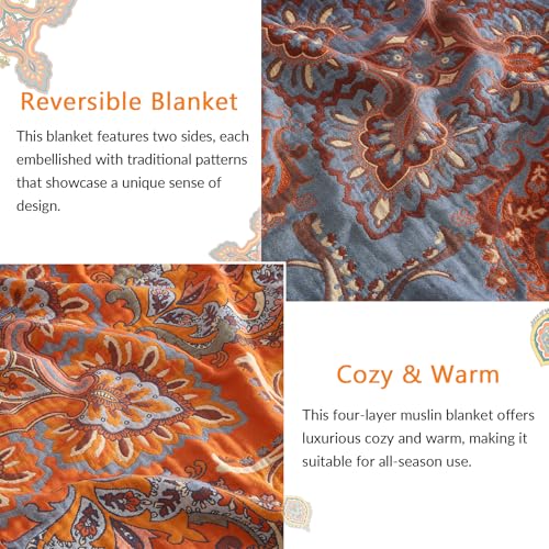 Bailix Boho Throw Blanket for Couch Sofa Bed, 100% Cotton Woven Quilt with Tassel 60”x80”, Super Soft Muslin Blanket with Floral Printed, Decorative Reversible Bed Blanket/Cover for All Seasons - color: G - Boho Floral, size: Twin-60" X 80"