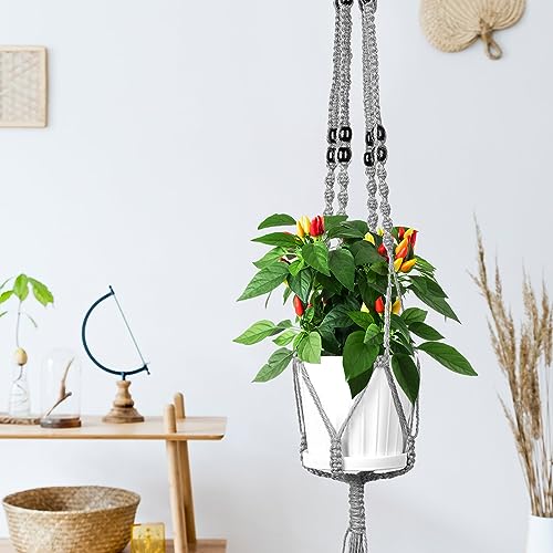 Hoteam 12 Pcs Macrame Plant Hangers Macrame Hanging Planters for Indoor Plants Handmade Boho Hanging Baskets Flower Pots Holder for Outdoor Home Wall Decor - color: Gray