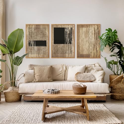 CHDITB Abstract Lines Framed Canvas Wall Art Set Of 3, Minimalist Wall Decor, Modern Inspired Geometric Wall Painting, Neutral Toned Abstract Art Prints for Living Room Bedroom Decor (12X16 Inch) - color: Abstract line wall art 3