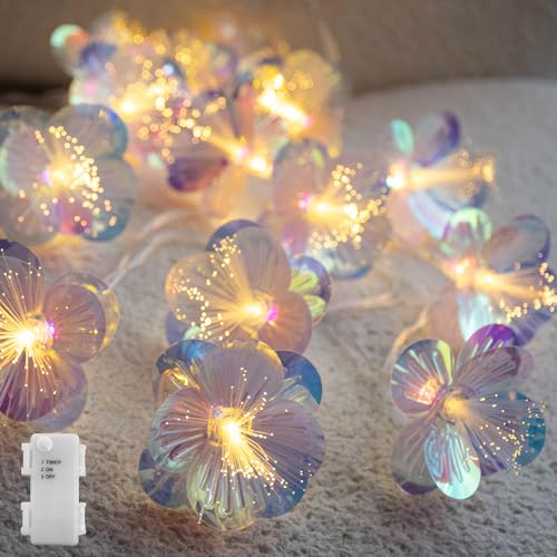 YOLIGHT Fiber Optic Flower String Lights Battery Operated with Timer, 6.5ft 10 LED Flower Garland Lights Fairy Lights for Room Table Wedding Christmas Easter Décor (Warm White) - color: Warm White, size: 6.5ft