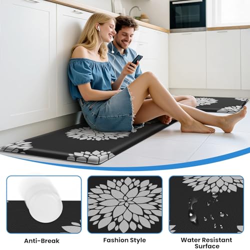 Kitchen Mats for Floor[2PCS], Soft Anti Fatigue Kitchen Rugs for Home, Water Resistant Cushioned Standing Desk Mats, Non-Slip Comfort Mat for Floor, Kitchen, Office, Sink, Laundry,Black - color: Black, size: 17.3" x 47" + 17.3" x 30"