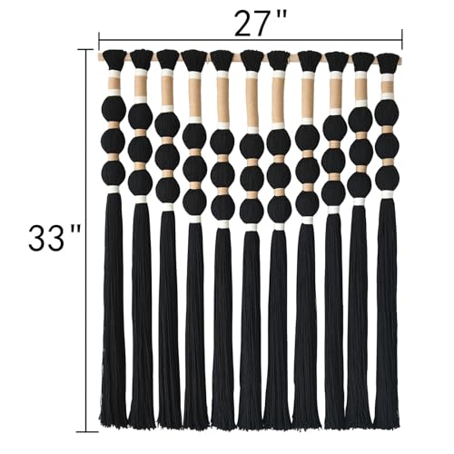 Macrame Wall Hanging Boho Wall Decor Black Fiber Yarn Wall Art Handmade Cotton Spherical Knot for Living Room Bedroom Nursery Office Home Decor27" W x 33" L - color: Black