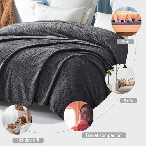 Exclusivo Mezcla Fleece Twin Size Blanket for Bed, 60x80 Inches Soft Cozy Jacquard Flannel Blankets, Lightweight Fuzzy Plush for Women, Dark Grey - color: Dark Grey, size: Twin ( 60x80 IN )