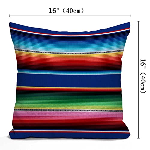 Nphuriy Mexican Colorful Pillow Cover, Stripes Pattern Party Decor Ethnic Mexican Fabric Square Throw Pillow Case Cotton Linen French Decor Rustic Cushion Cover for Sofa Couch 16x16 Inch - color: Multi 39
