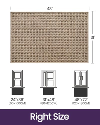 DEXI Dirt Trapper Door Mat, 31x48 Washable Doormat, Dirt Resistant and Absorbent, Easy Clean Low-Profile Floor Rugs for Entryway, Front Door, and Inside Entrance, Checkered Beige - color: Checkered Beige, size: 2'7" X 4' (Rectangular)